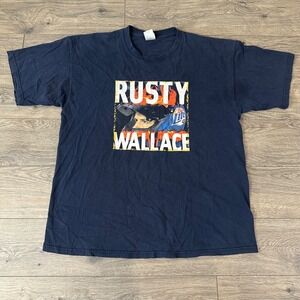 Vintage NASCAR Shirt Adult XL Rusty Wallace Miller Lite‎ Racing Navy Blue